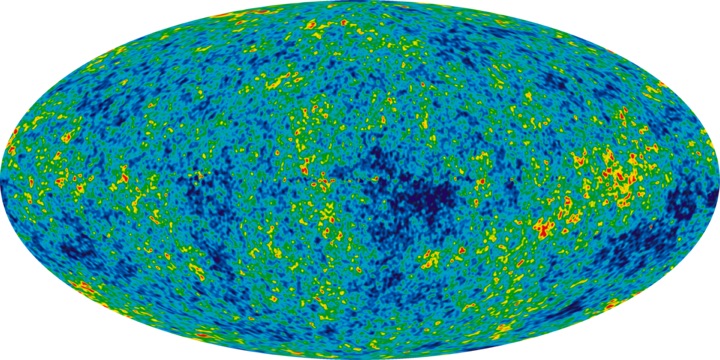 Carte ovale du ciel entier montrant des taches de température colorées